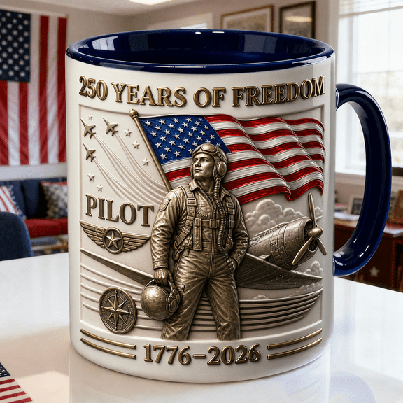 Pilot Freedom Mug 2D Printed 3D Effect Patriotic Coffee Cup for Aviators & Veterans