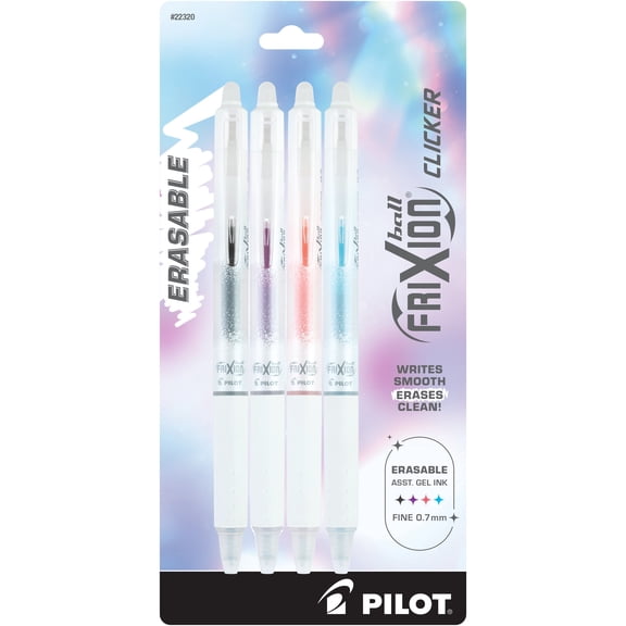 Pilot FriXion Aura Erasable Gel Ink Pens, Fine Point, 0.7mm, Assorted Ink 4 Count