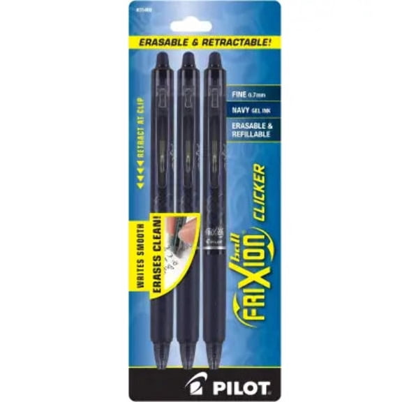 Pilot FriXion Clicker Fine 0.7mm Erasable Gel Pen Navy Ink 3/Pack 31468