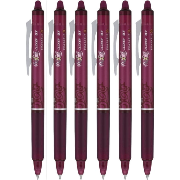 Pilot FriXion Ball Clicker Retractable Erasable Gel Pen Fine Point 0.7mm Burgundy Ink 6 Count
