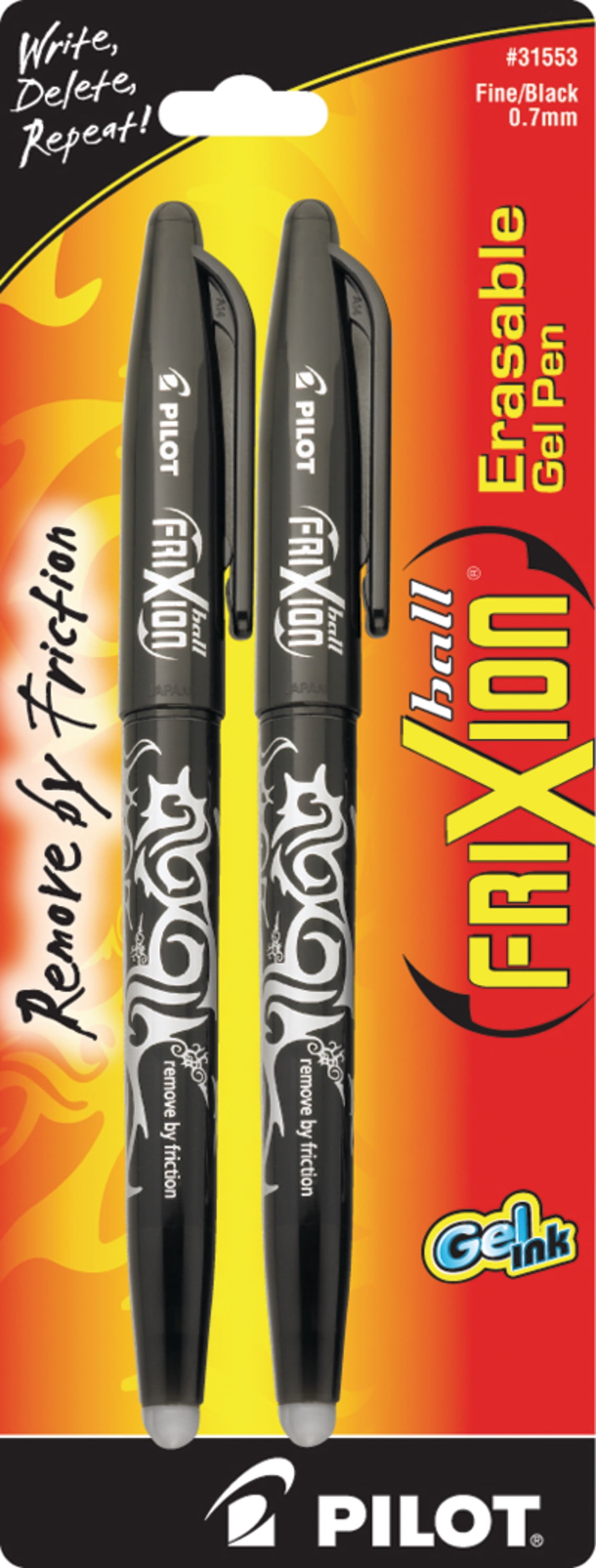 Pilot FriXion Ball Erasable Gel Ink Pen, Black, 2/Pkg.