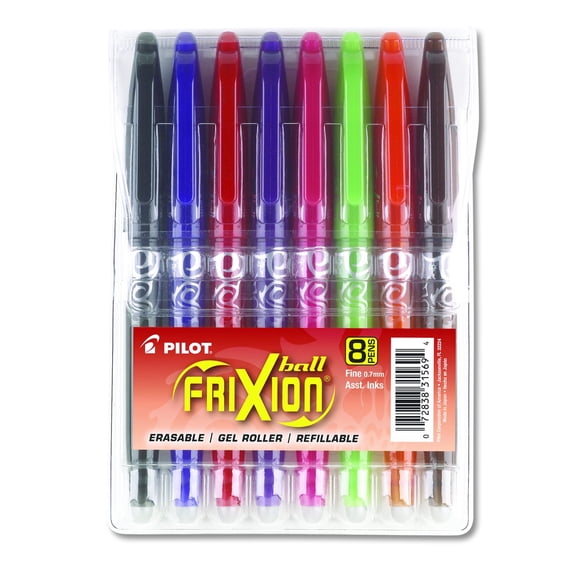 Pilot FriXion Erasable Gel Ink Stick Pens, Fine Point, Assorted Colors, 8 Count