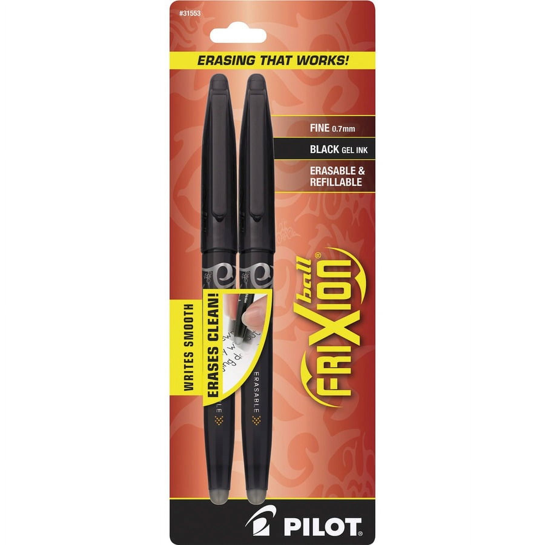 Pilot FriXion Ball Erasable Gel Pens - Fine Pen Point - 0.7 mm Pen Point Size - Black Gel-based Ink - Black Barrel - 2 / Pack | Bundle of 5