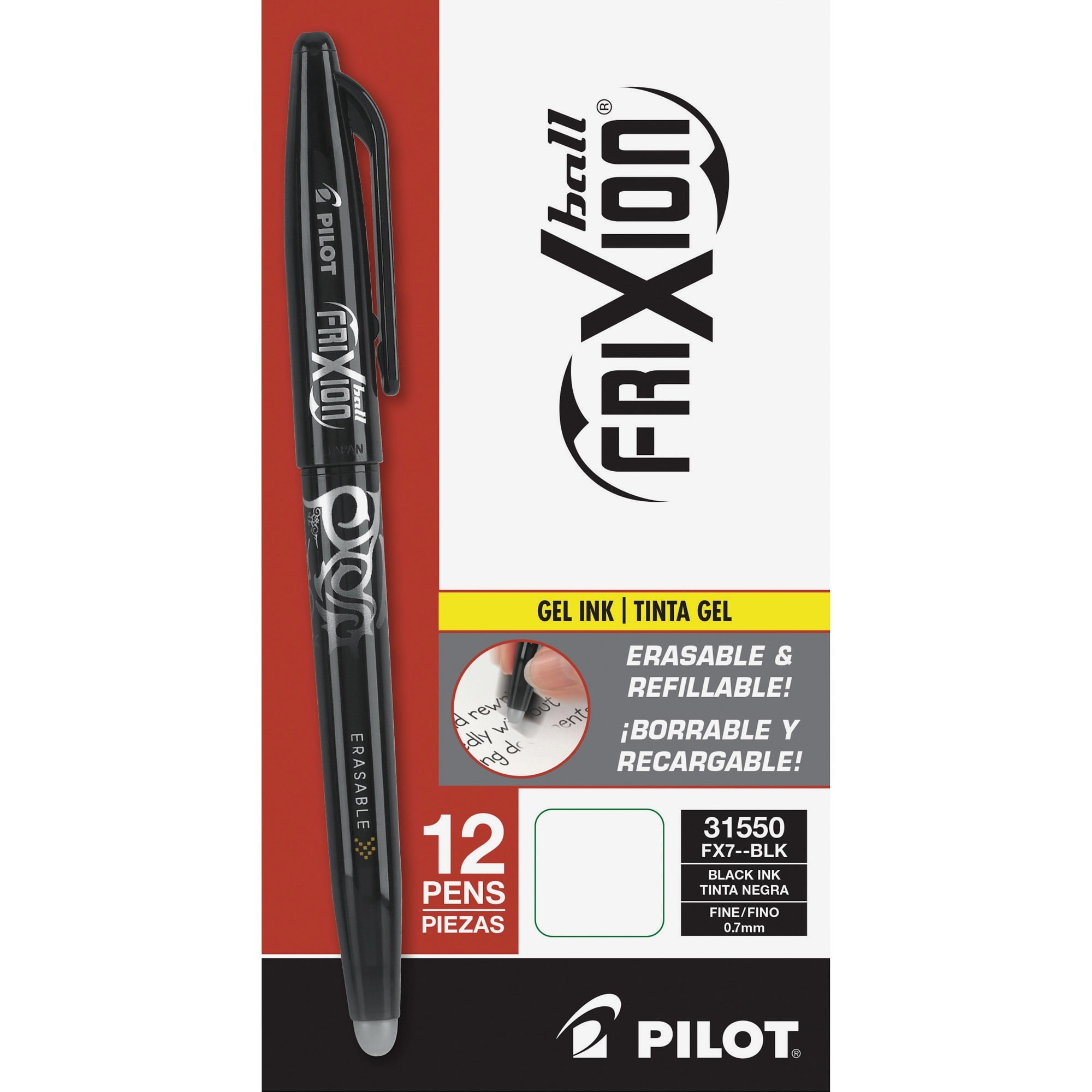 Pilot FriXion Ball Erasable Gel Pens, Extra Fine Point 0.5mm, Black Ink, 12 Count