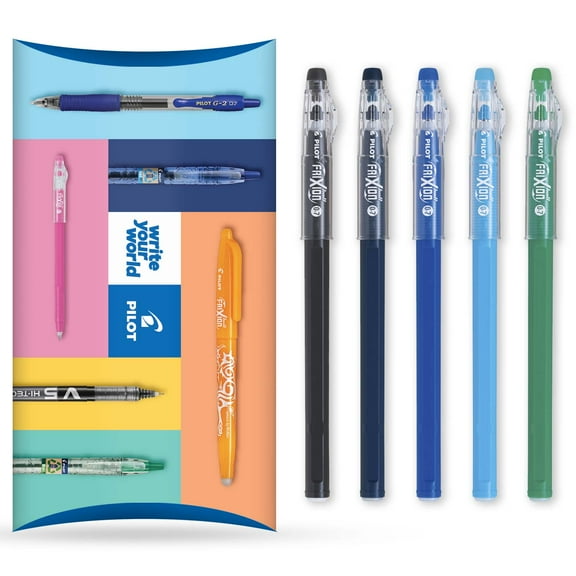 Pilot FriXion Ball Stick 07- 0.7mm Nib Tip - Erasable Gel Ink Pens - Cool Tones - Wallet of 5