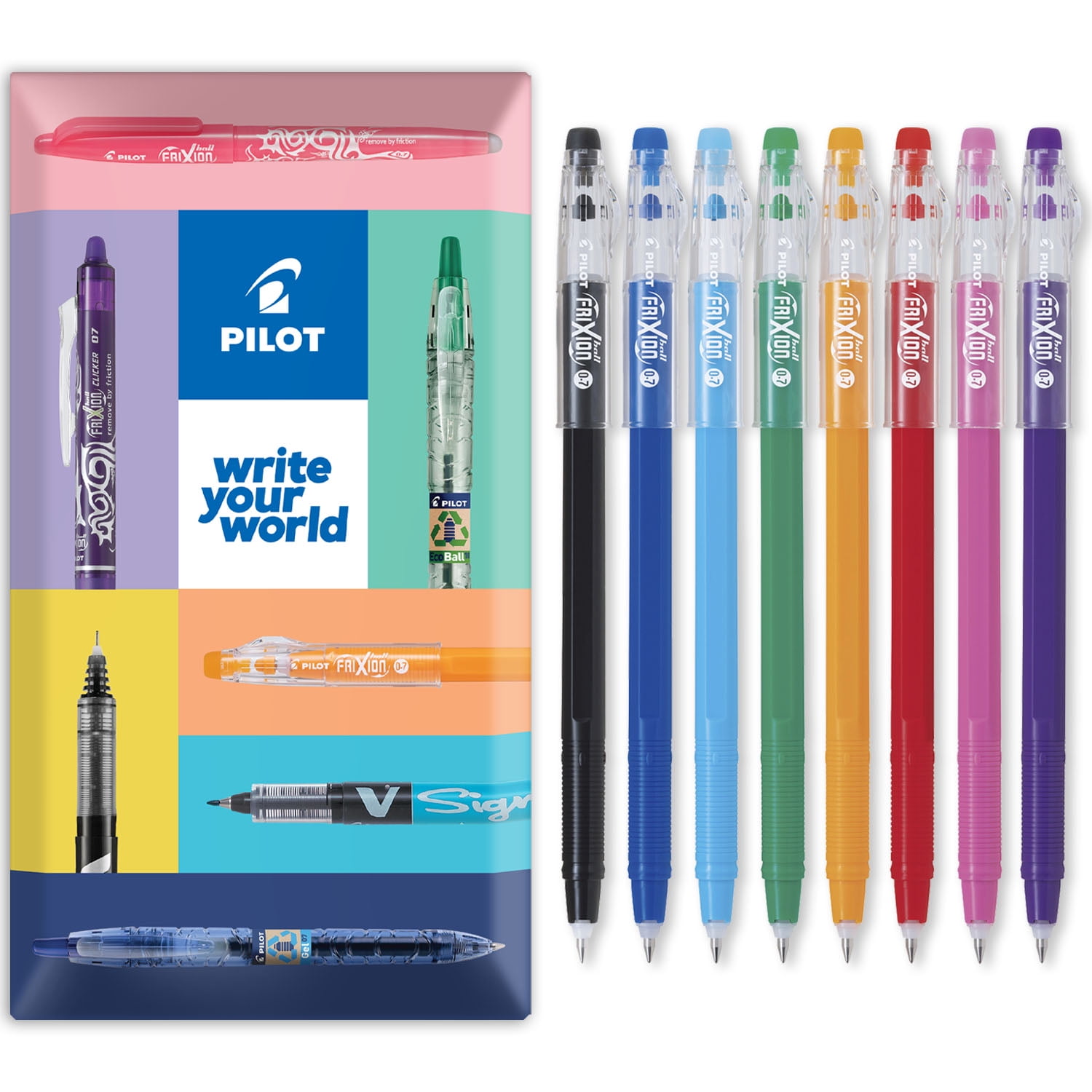 Pilot FriXion Ball Stick 07- 0.7mm Nib Tip - Erasable Gel Ink Pens - Essential - Wallet of 8
