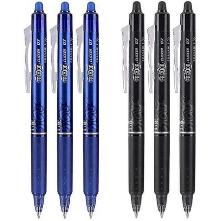 Pilot FriXion Clicker 0.7mm, Erasable Gel Pens, Fine Point (6-Pack, Black/Blue)