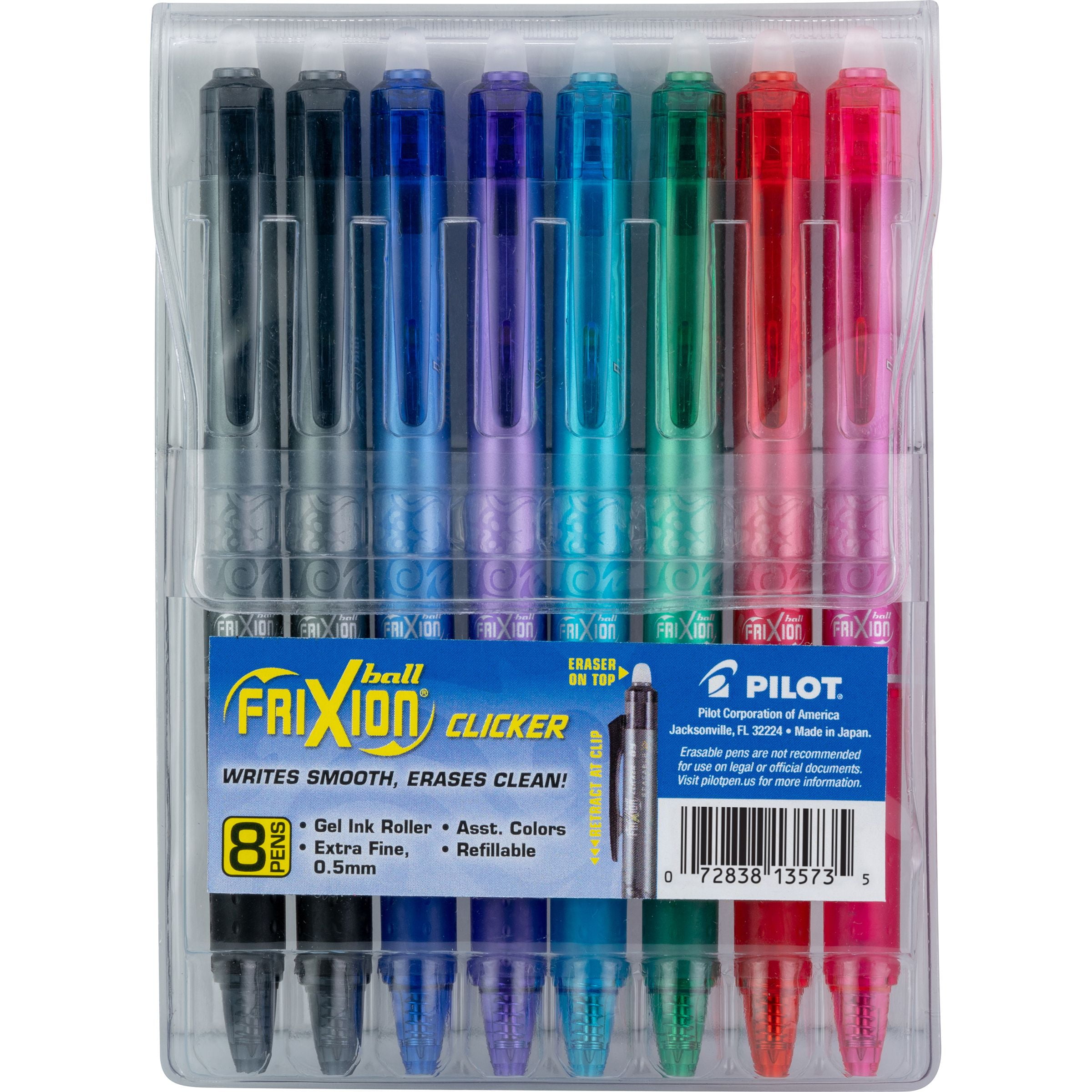 FriXion Clicker Erasable Retractable Gel Pen, Extra-Fine 0.5 mm, Assorted Ink-barrel, 8-Set