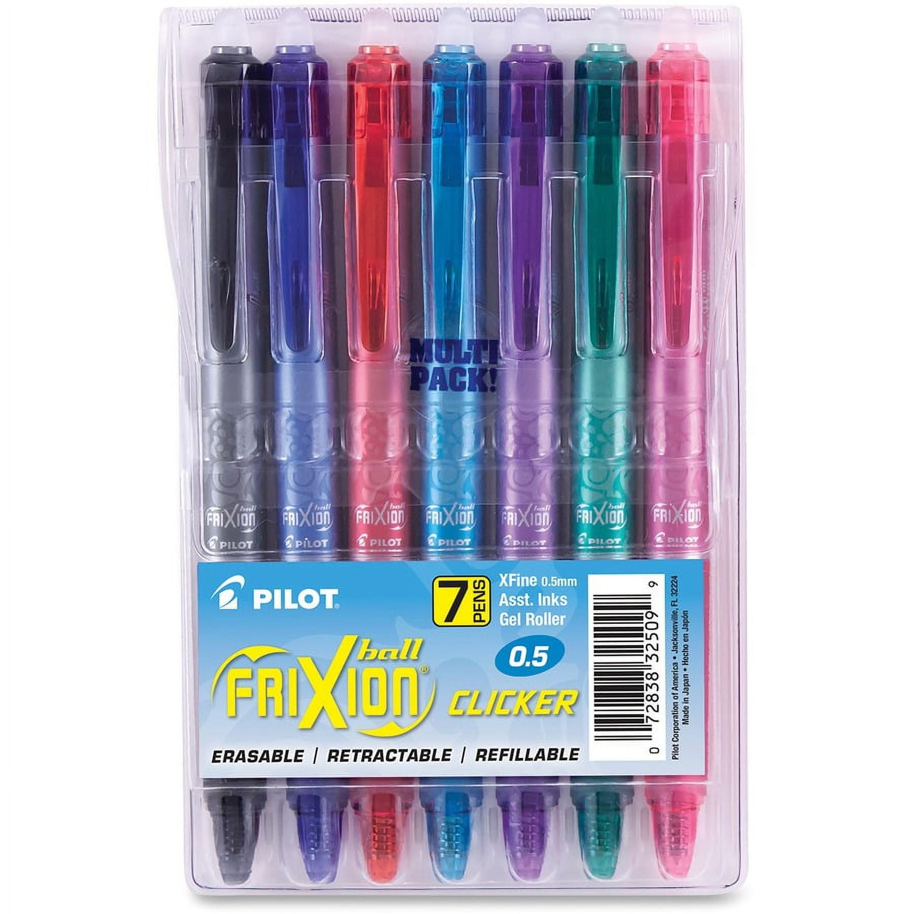 Pilot FriXion Ball Clicker Erasable Gel Pens, Fine Point, Assorted Ink,  7/Pack (31472), Staples