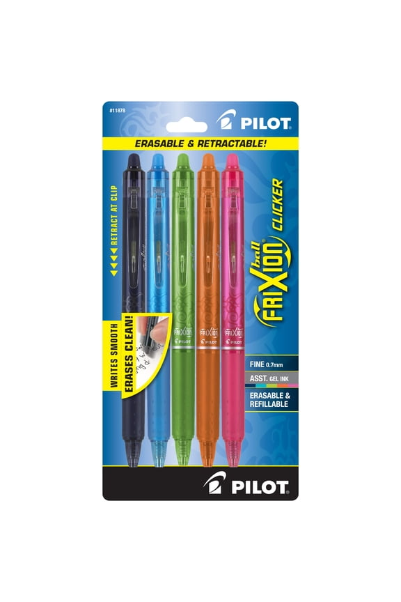 FriXion Clicker Erasable Gel Ink Pens, Fine Point, 0.7mm, Assorted Ink, 5 Count