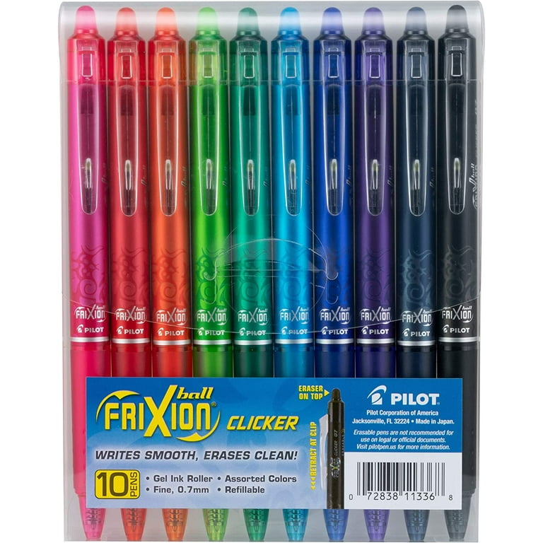 Pilot FriXion Clicker Erasable, Refillable & Retractable Gel Ink Pens, Fine Point, Assorted Color Inks, 10-Pack Pouch (11336)