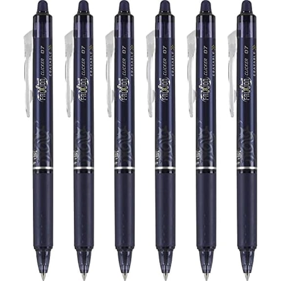 Pilot, FriXion Clicker Erasable Gel Pens, Fine Point 0.7 mm, Pack of 6, Navy Blue