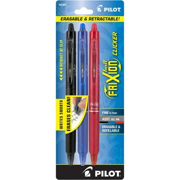 Pilot FriXion Clicker Erasable Gel Pens, Fine Point, Assorted Ink, 3 Count