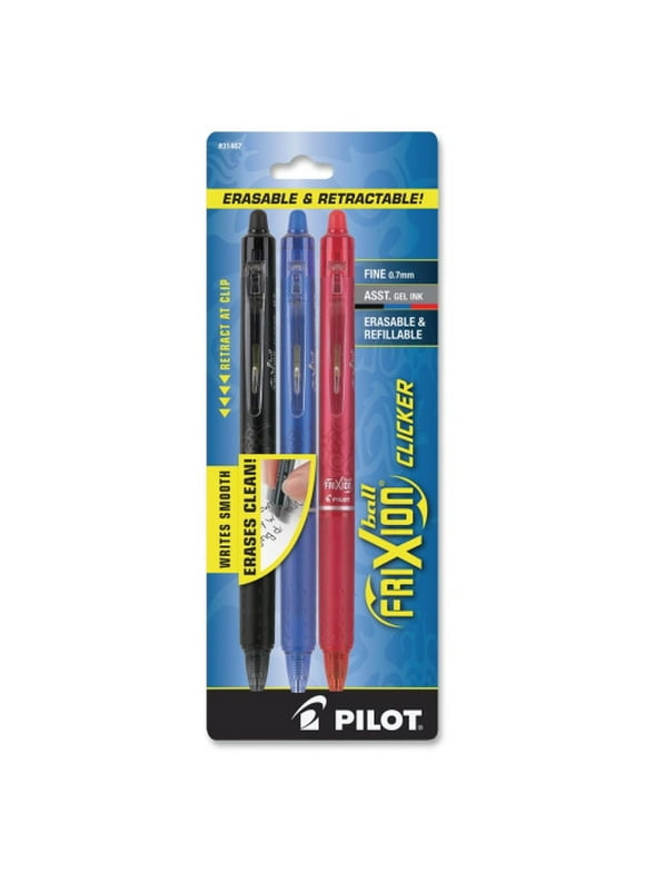 Pilot FriXion Clicker Erasable Gel Pens, Fine Point, Assorted Ink, 3 Count