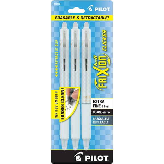 Pilot FriXion Clicker Erasable Gel Pens, Fine Pt, Black Ink, 3 Count
