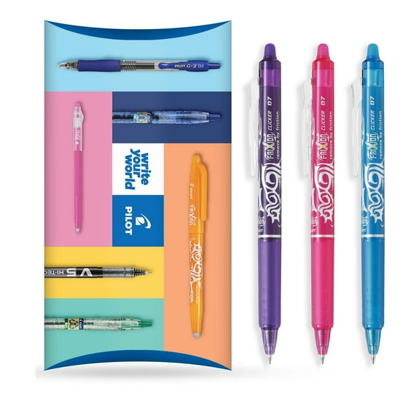 Pilot FriXion Clicker Fine Erasable Rollerball Pen - Retractable 0.7mm Nib - Wallet of 3 - Light Blue, Pink, Violet Ink