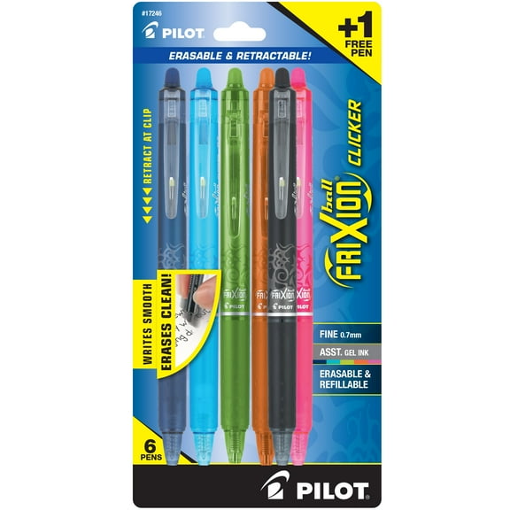 Pilot FriXion Clicker Gel Ink Pens, Fine Point, Assorted, 5 Count, Bonus included