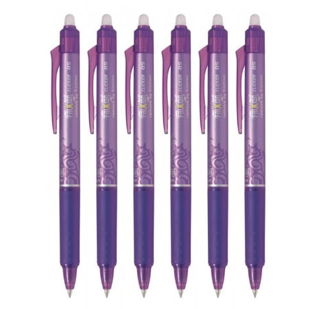 Pilot FriXion Clicker Erasable Gel Pens - 0.5mm Extra Fine Point Needle Tip, 6 Pack Purple