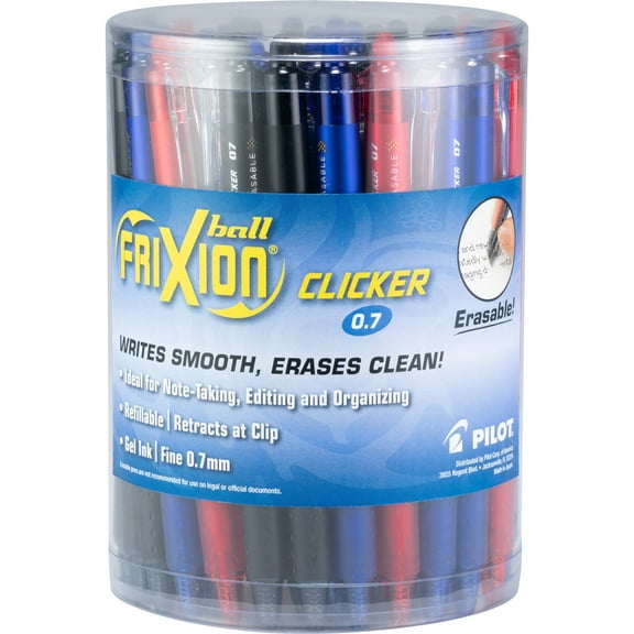 Pilot FriXion Clicker Retractable Gel Pens Fine Point Black, Blue, Red Color Inks, 36 Count