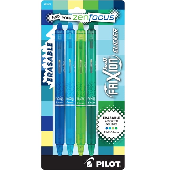 Pilot FriXion Clicker Vibe Zen Focus Assorted Erasable Pens 4pk .7mm