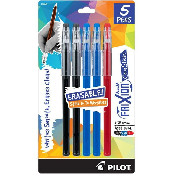 Pilot FriXion ColorSticks Erasable Gel Ink Pens, Fine Point (0.7 mm), Assorted Ink, 5 Count