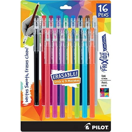 Pilot FriXion ColorSticks Erasable Gel Ink Pens, Fine Point 0.7mm, Assorted Colors, 16 Count