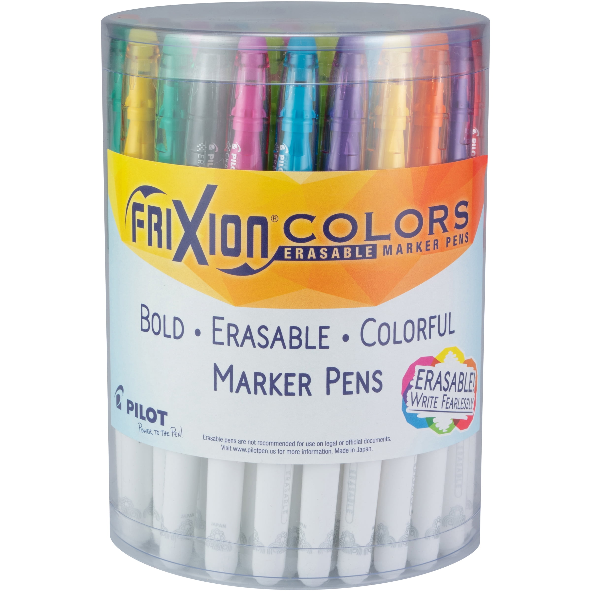 Pilot FriXion Colors Erasable Marker Pens, Bold Point, Assorted Ink, 36  Count Tub (13201)