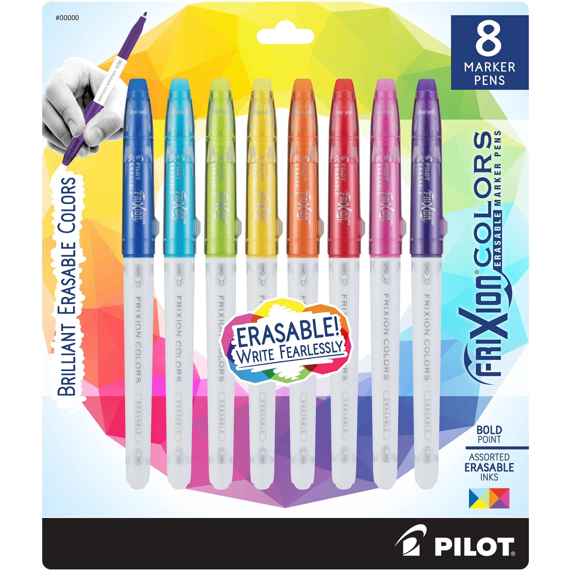 Pilot FriXion Erasable Color Markers, Bold Point, Assorted Ink, 8