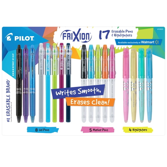 Pilot FriXion Assorted Erasable Gel Ink Pens; Markers, & Highlighters, Assorted Colors, 17 Count