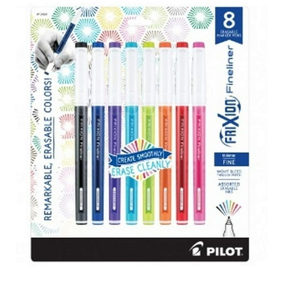 Pilot FriXion Fineliner Erasable Marker Pen, Fine Point, 0.6mm, Assorted Colors, 8 Count