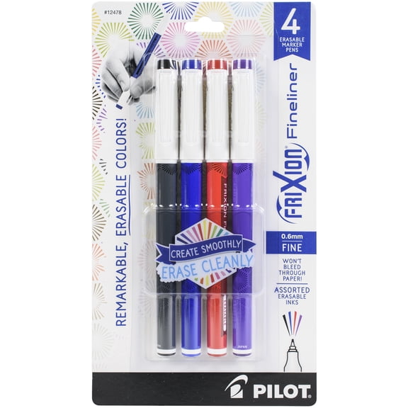 Pilot FriXion Fineliner Fine Pt. Erasable Marker Pen 4/Pkg-Assorted
