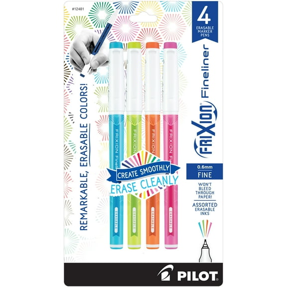 Pilot FriXion Fineliner Erasable Marker Pen, Fine Point, 0.6mm, Assorted Fashion Colors, Pack of 4