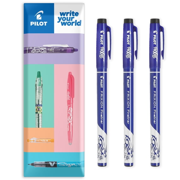 Pilot FriXion Fineliner - Fine Line Erasable Marker Pens - 1.3mm - Black Ink - Wallet of 3