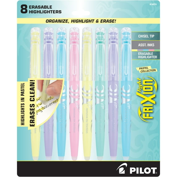 Pilot FriXion Light Pastel Erasable Highlighter, Chisel Tip, Assorted Ink, 8 Count