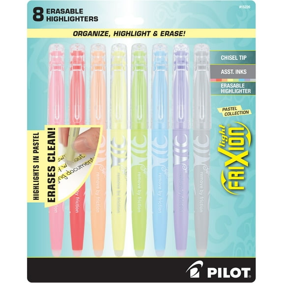 Pilot FriXion Light Pastel Erasable Highlighters, Chisel Tip, Assorted, 8 Count