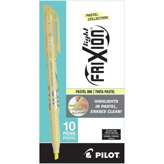Pilot FriXion Pastel Erasable Highlighters, Yellow, 10 Count