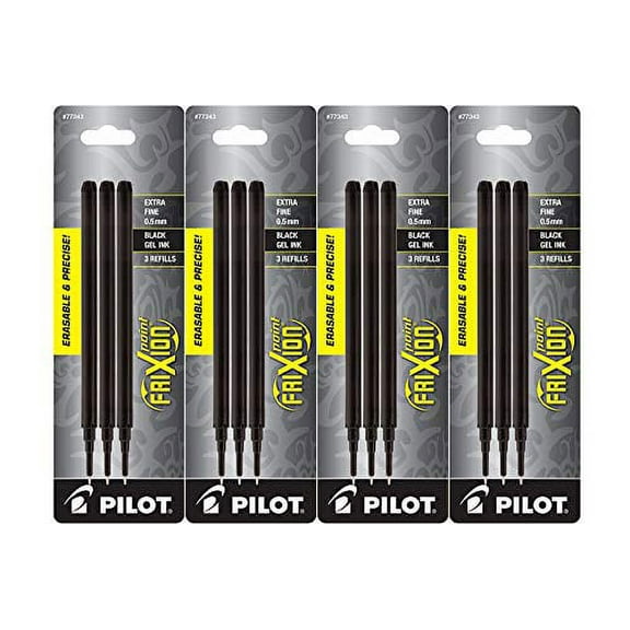 Pilot FriXion Point Erasable Gel Ink Refills, Extra Fine Point, 0.5mm, Black Ink, 12 Refills