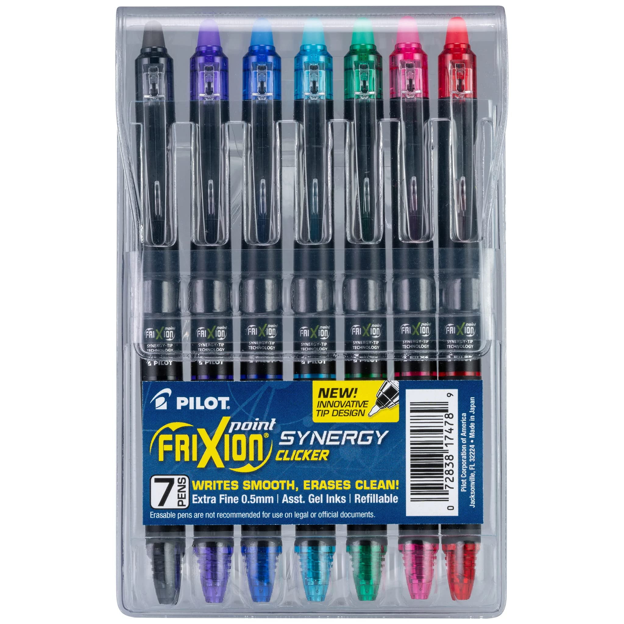 Pilot FriXion Synergy Clicker Erasable Gel Ink Pens, Extra Fine Point 0.5mm, Assorted Colors, 7 Pack