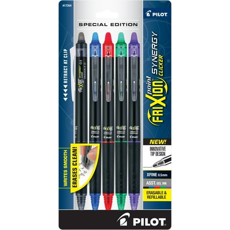 Pilot FriXion Synergy Clicker Erasable Gel Pens, Extra Fine Point, Assorted Ink, 5 Count