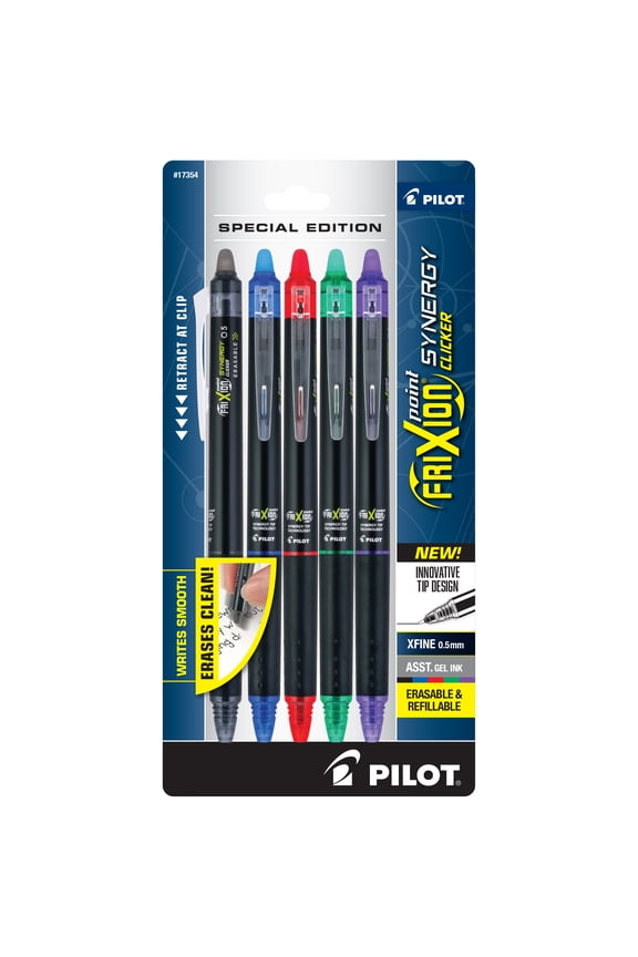 FriXion Synergy Clicker Erasable Gel Pens, Extra Fine Point, Assorted Ink, 5 Count