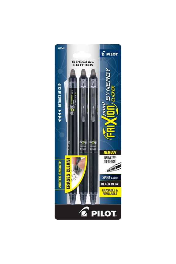FriXion Synergy Clicker Erasable Gel Pens, Extra Fine Point, Black Ink, 3 Count