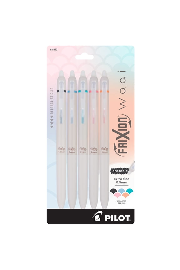 FriXion Waai Erasable Gel Ink Pens, Extra Fine Point, 0.5 mm, Assorted Color Inks, 5 Count