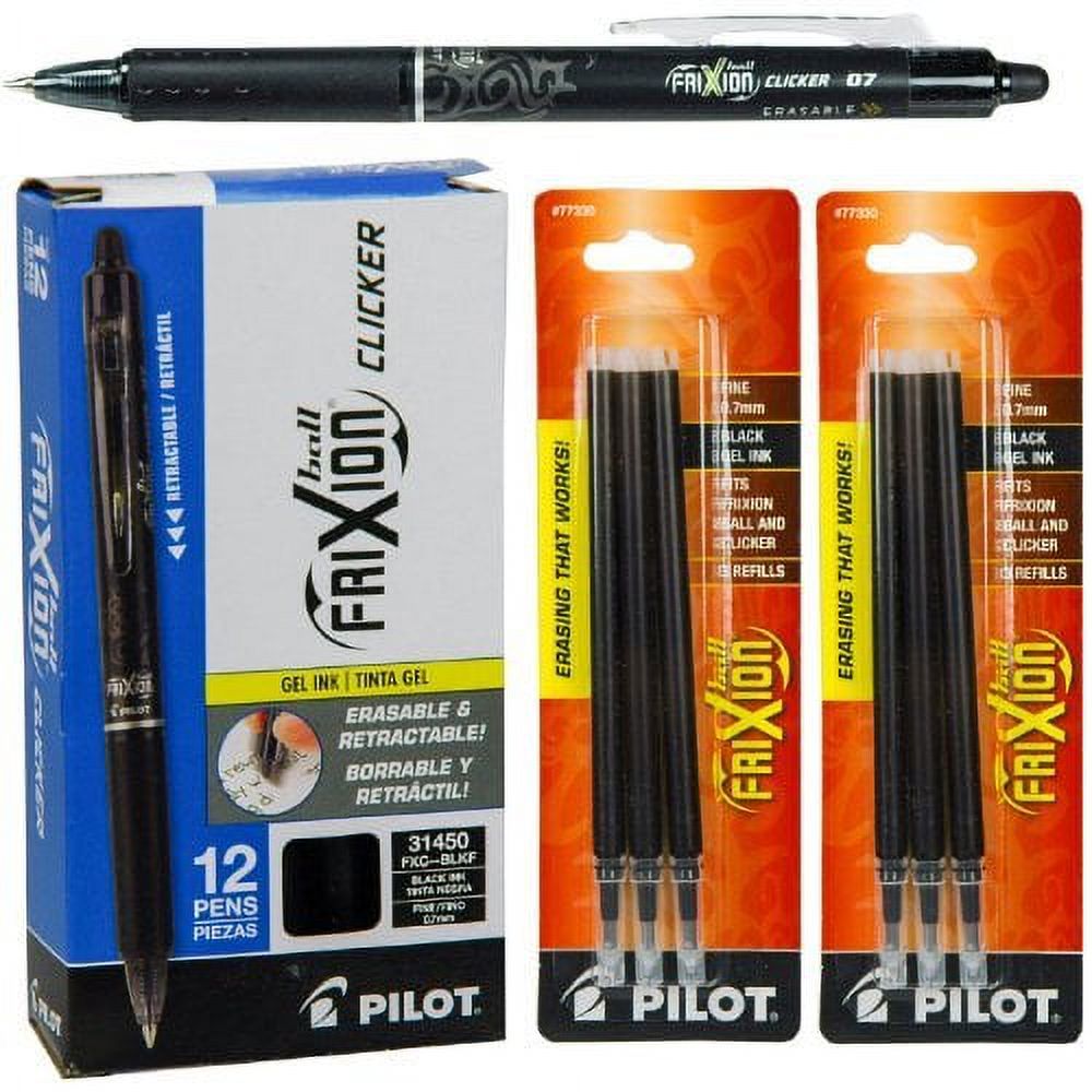 Pilot Frixion Clicker Erasable Black Gel Ink Pens, 12 Pens with 2 Packs