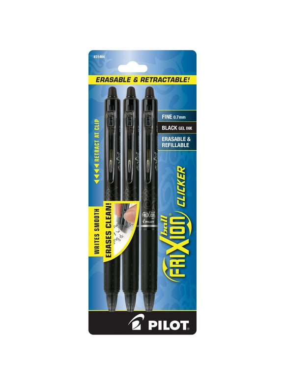 Pilot Frixion Clicker Erasable Gel Pens, Fine Point, Black Ink, 3 Count
