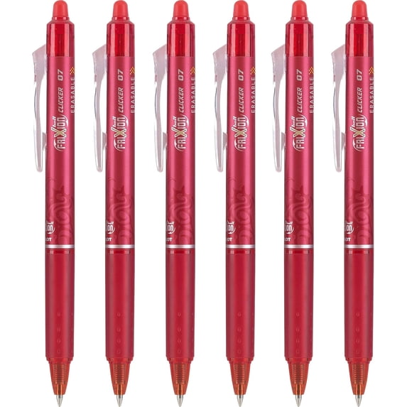 Pilot FriXion Clicker Erasable Gel Pens, Fine Point (0.7mm), Red Ink, 6-Pack - Refillable, Smooth Writing Pens