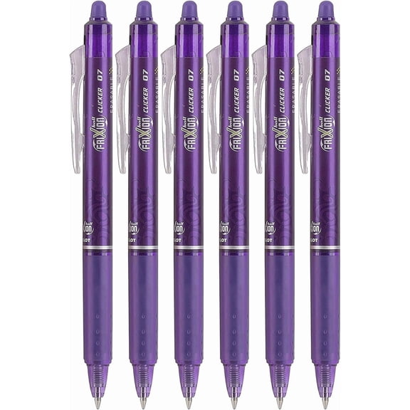 Pilot FriXion Clicker 0.7mm, Erasable Gel Pens, Fine Point, Violet Ink, Pack Of 6