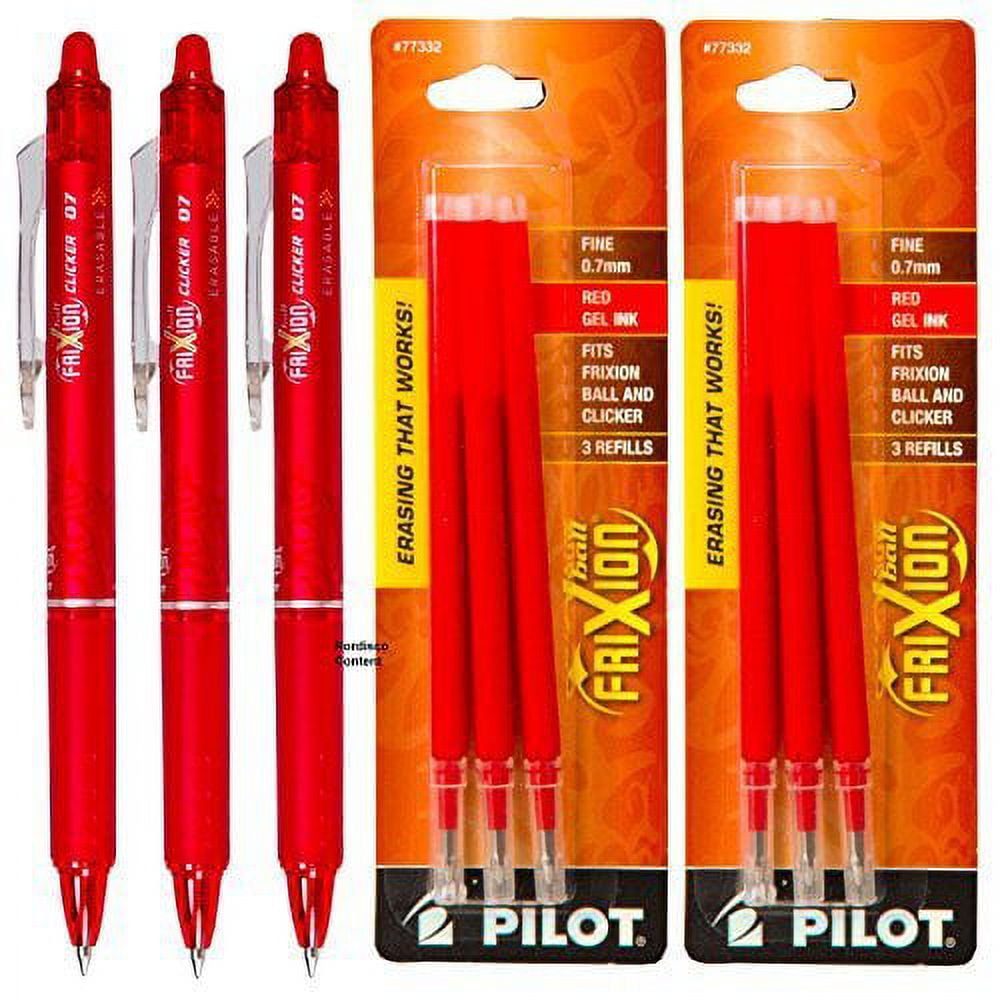 Pilot Frixion Clicker Retractable Erasable Red Gel Ink Pens, 3 Pens