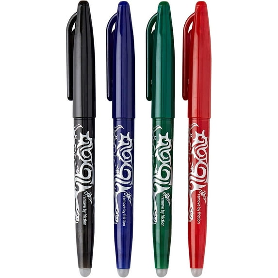 Pilot Frixion Erasable Rollerball Pen FR7 - 0.7mm Nib - Black, Blue, Red, Green - Pack of 4