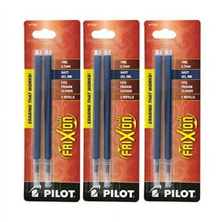 Pilot Frixion Clicker - Retractable Erasable Gel Ink Pens - Blue Ink -  Medium 0.7mm Nib - Blister Pack of 2 + 6 Bonus Refills