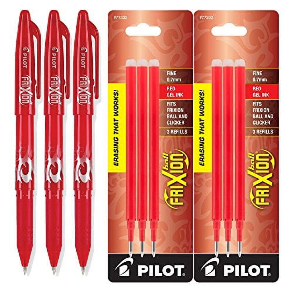 Pilot Frixion Gel Ink Pens, Erasable, Red Ink, Fine Point 0.7mm, Pack of 3 with Bonus Refills